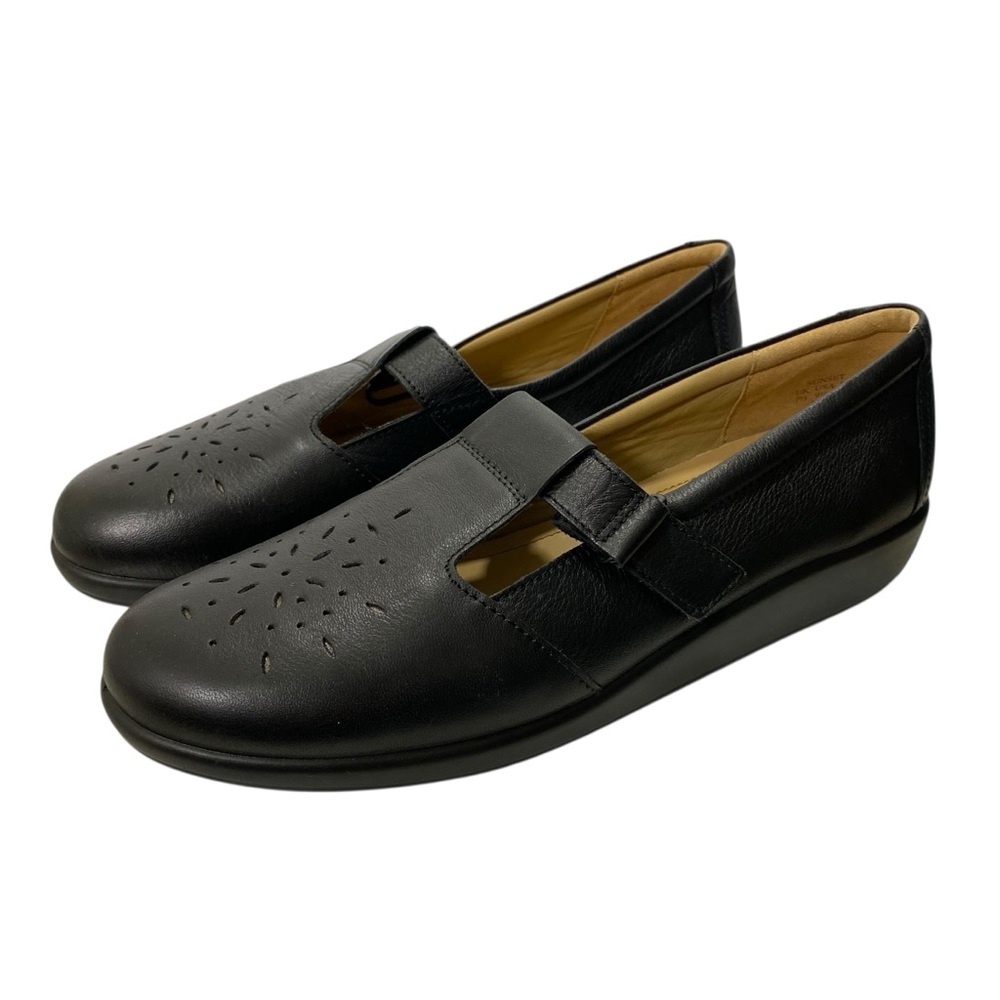 Hotter Comfort Mary Jane Sunset Black‎ Leather T-Strap England 9.5 Touch Close